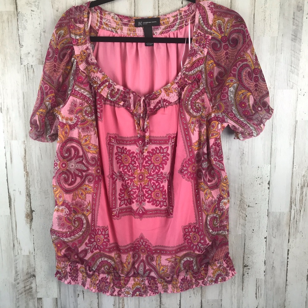 INC Pink Boho Top Short Sleeve 1 X
